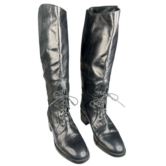 Vintage Charles David Black Leather Lace Up Riding Boots Size US 10 - Picture 5 of 13